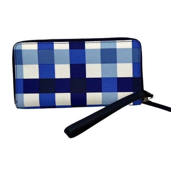 Kate Spade 4x8 Blue Gingham Checkered Leather Wallet - Picture 2 of 10